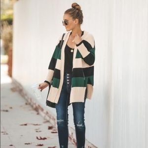 Green/Black Striped Cardigan